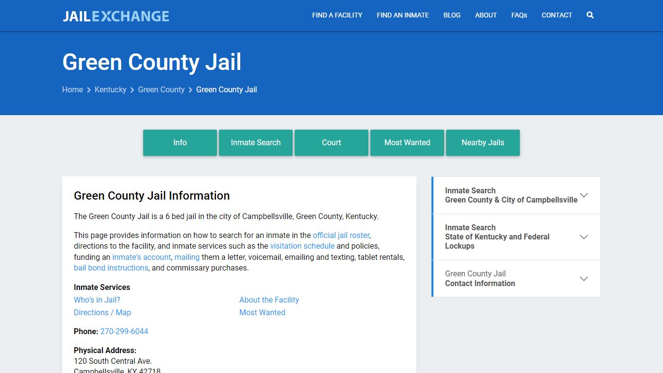 Green County Jail, KY Inmate Search, Information
